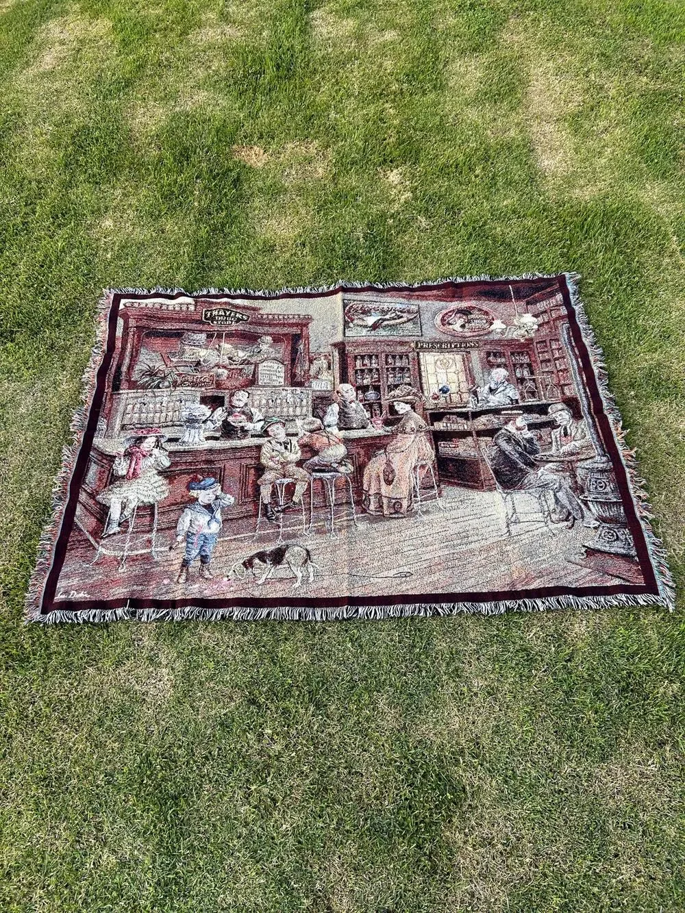 Vintage 90s Italian Restaurant Drug Store Tapestry Blanket